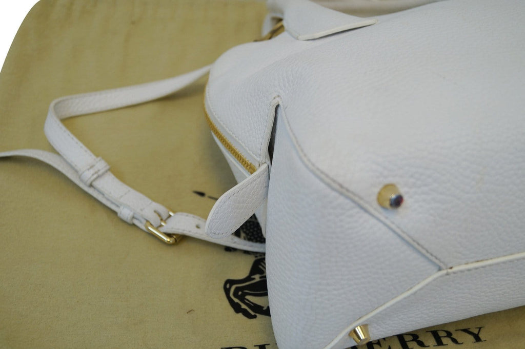 BURBERRY Grainy Leather White Bowling Shoulder Bag