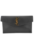 YVES SAINT LAURENT Uptown Envelope Grain De Poudre Leather Clutch Black
