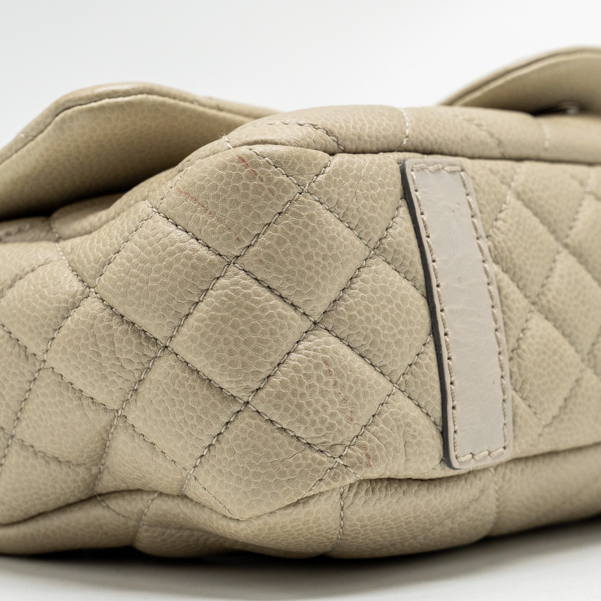 Chanel quilted flap shoulder bag caviar light beige ruthenium