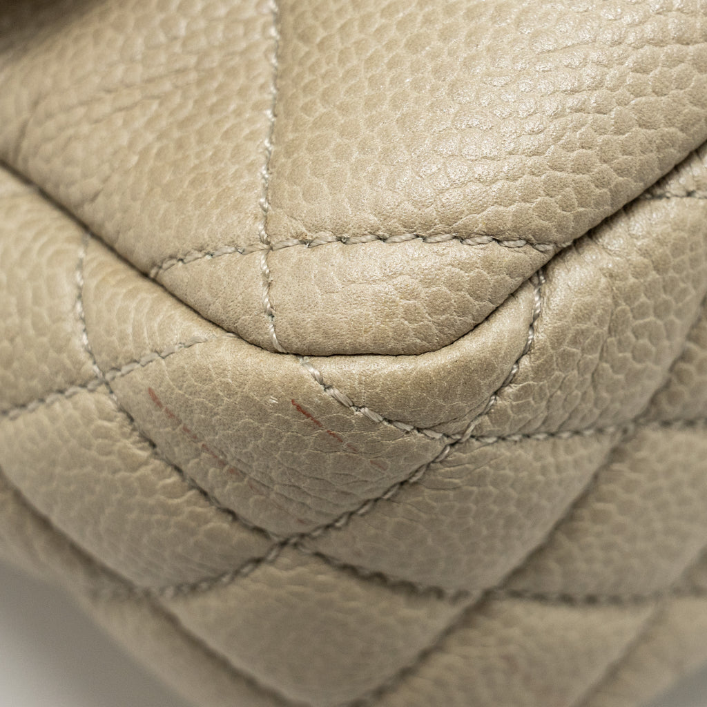 Chanel quilted flap shoulder bag caviar light beige ruthenium