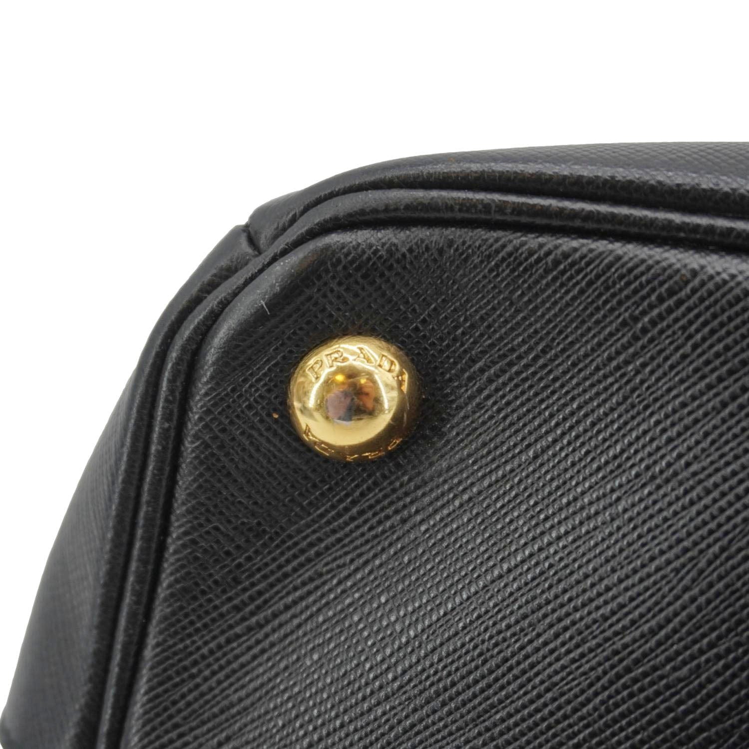 PRADA Galleria Double Zip Saffiano Leather Top Handle Tote Bag Black