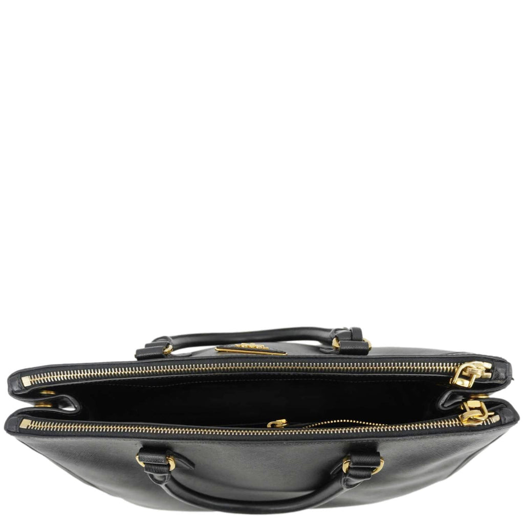PRADA Galleria Double Zip Saffiano Leather Top Handle Tote Bag Black