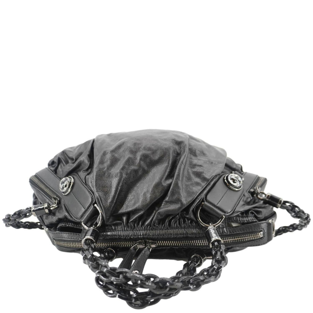 GUCCI Galaxy Medium Leather Top Handle Shoulder Bag Black 228838
