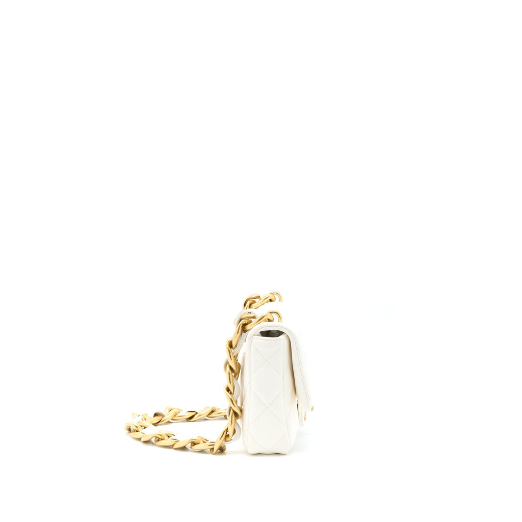 Chanel 22S Giant Chain Flap Shoulder Bag Lambskin White Brushed  (Microchip)