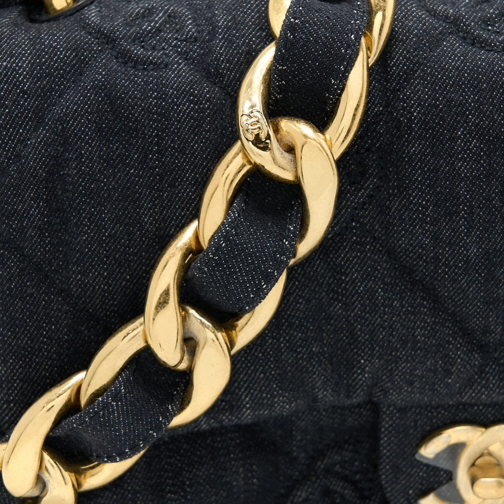 Chanel 22S Giant Chain Flap Shoulder Bag Denim Dark Blue Brushed  (Microchip)