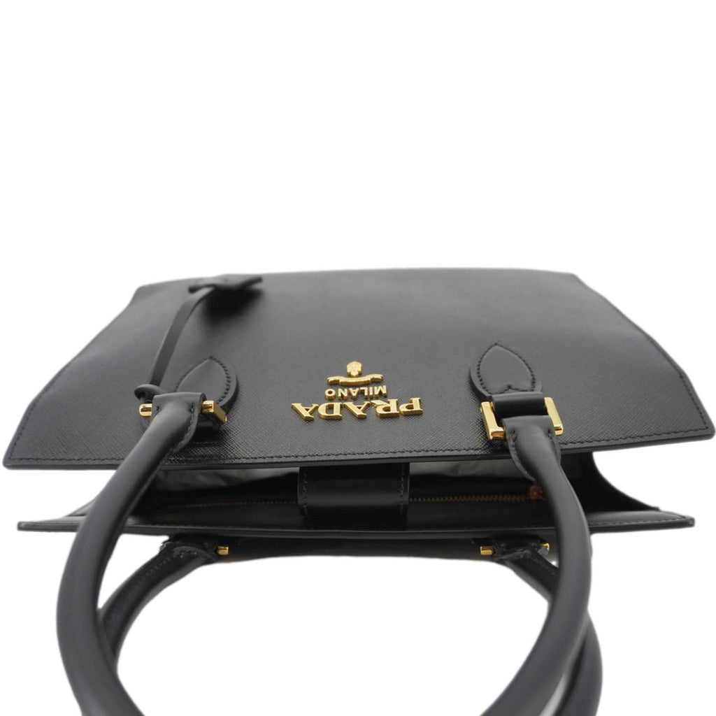 PRADA Soft Zippered Saffiano Leather Tote Bag Black