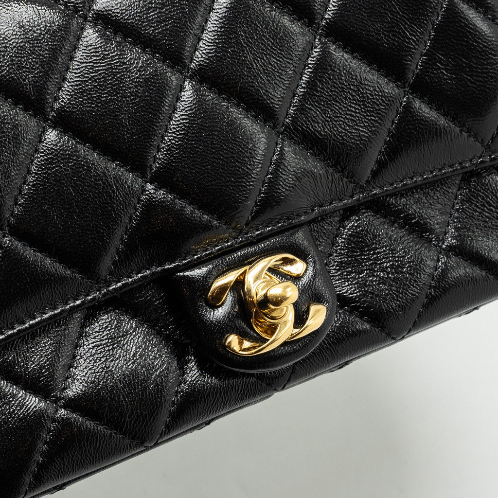 Chanel 24b Giant Chain Flap Shoulder Bag Lambskin Black  (Microchip)