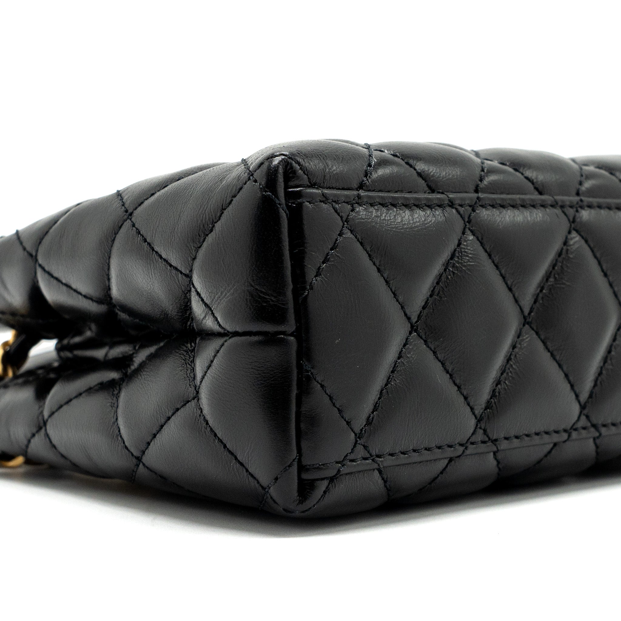 Chanel 23K mini kelly shopping tote bag Calfskin black  (microchip)