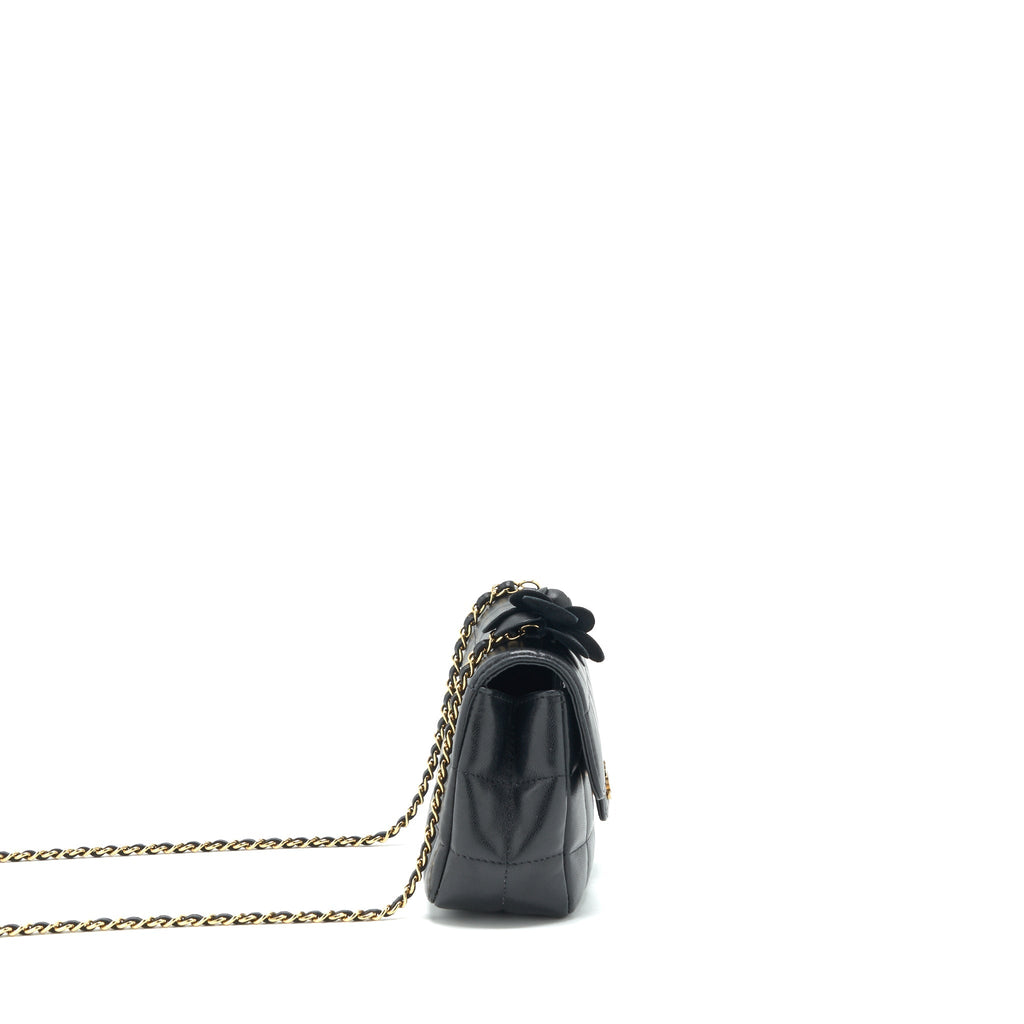 Chanel Camellia Mini Flap shoulder Bag Lambskin black