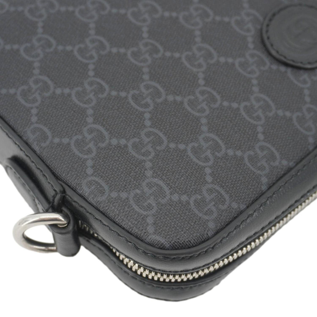 GUCCI Azalea Retro Interlocking G Supreme Canvas Shoulder Bag Black 703468