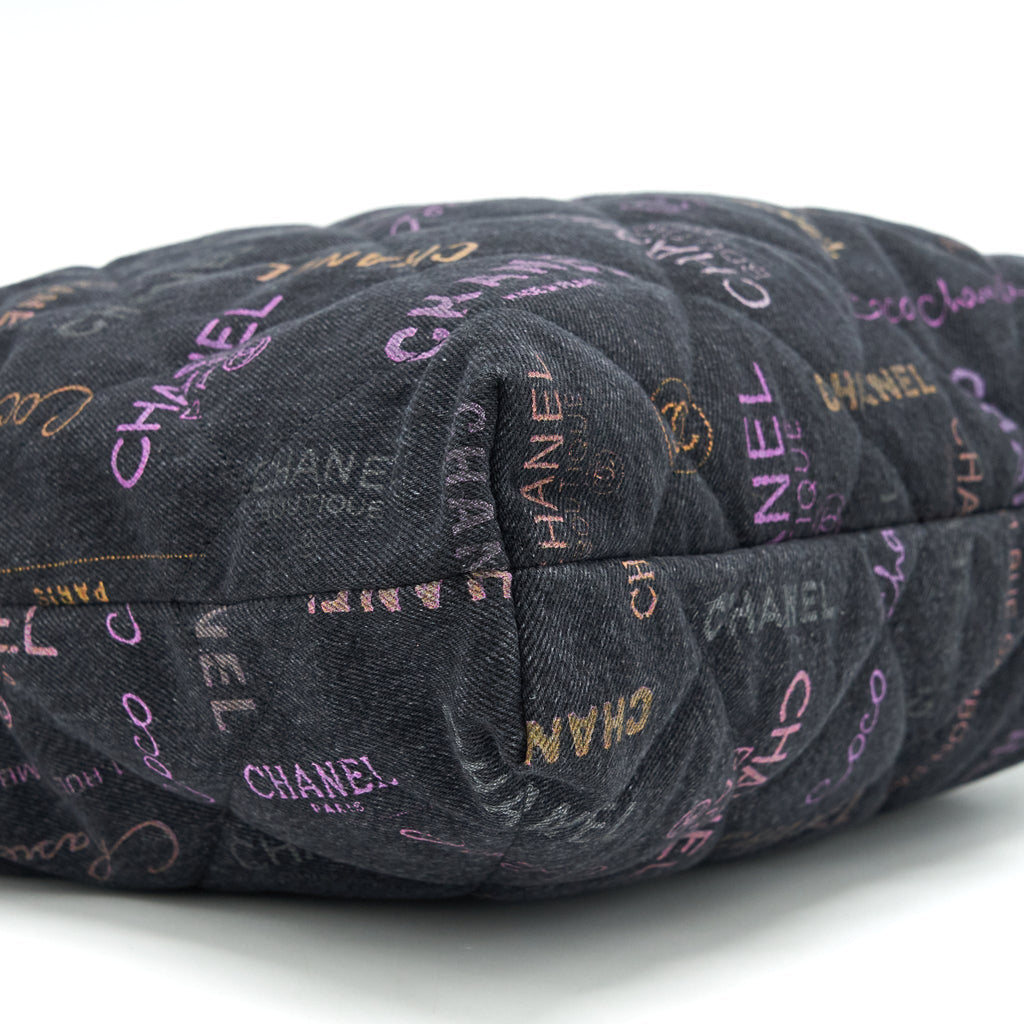 Chanel 22P Printed Denim Maxi Shopping Tote Bag Black/Multicolour