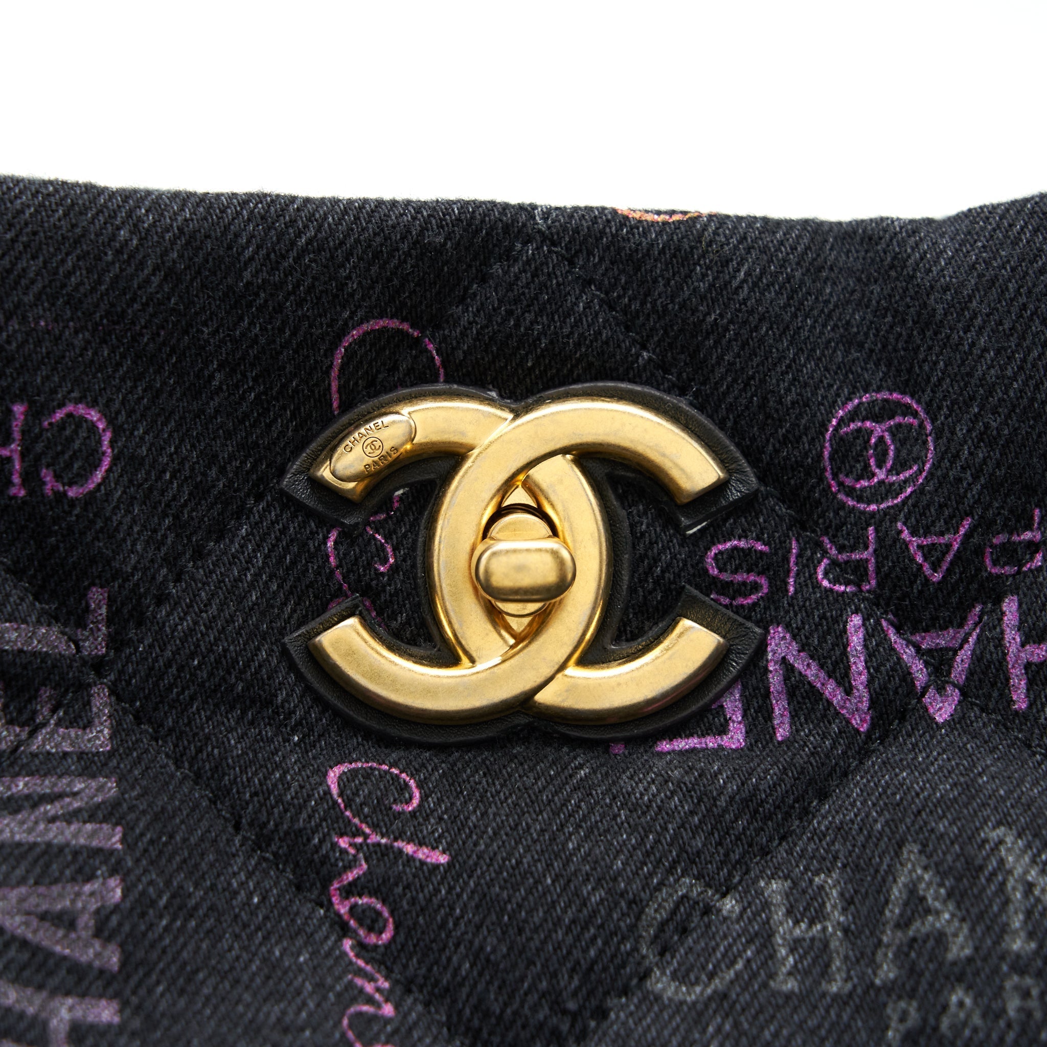 Chanel 22P Printed Denim Maxi Shopping Tote Bag Black/Multicolour