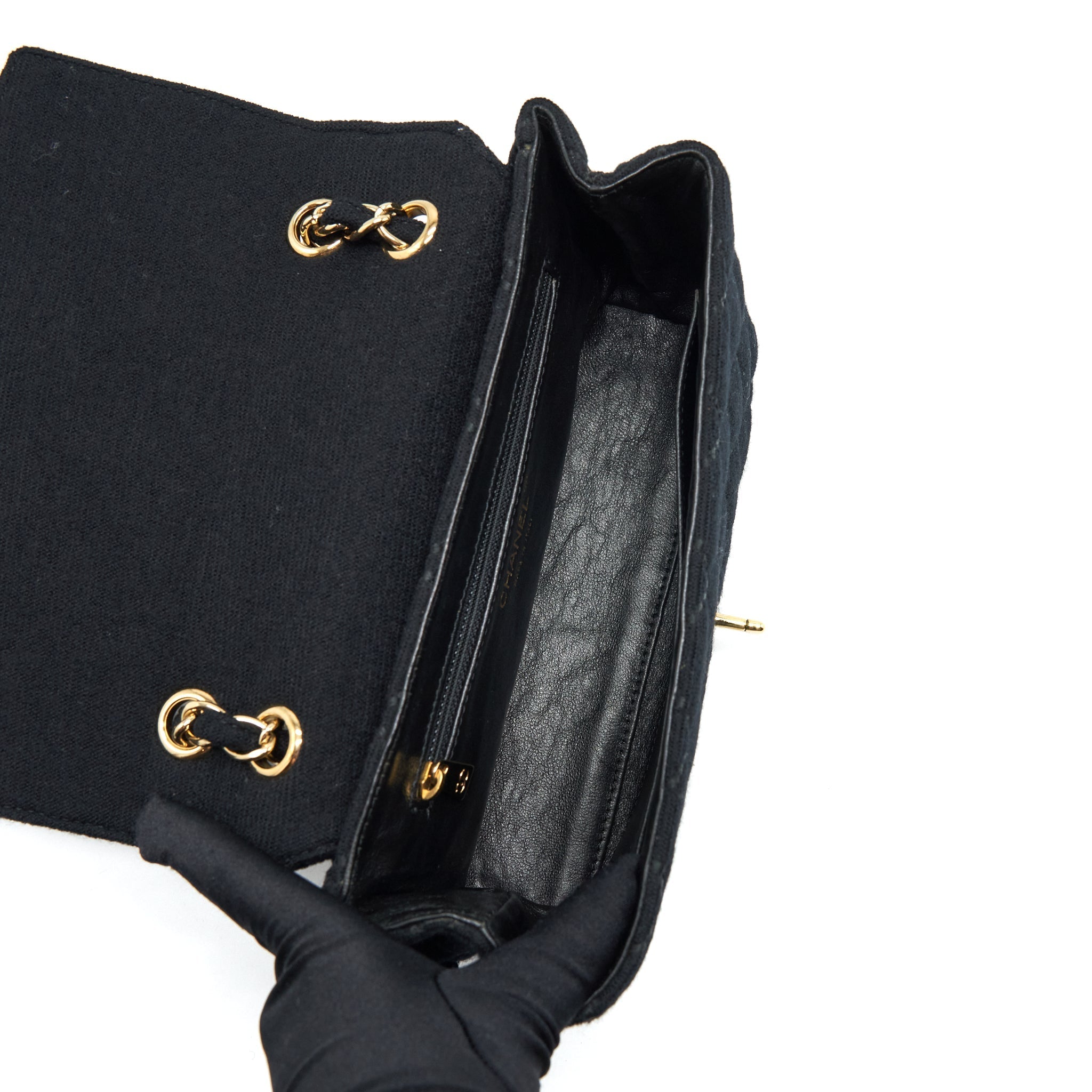 Chanel Vintage Shoulder Bag fabric Black  With An Extra Bag Charm