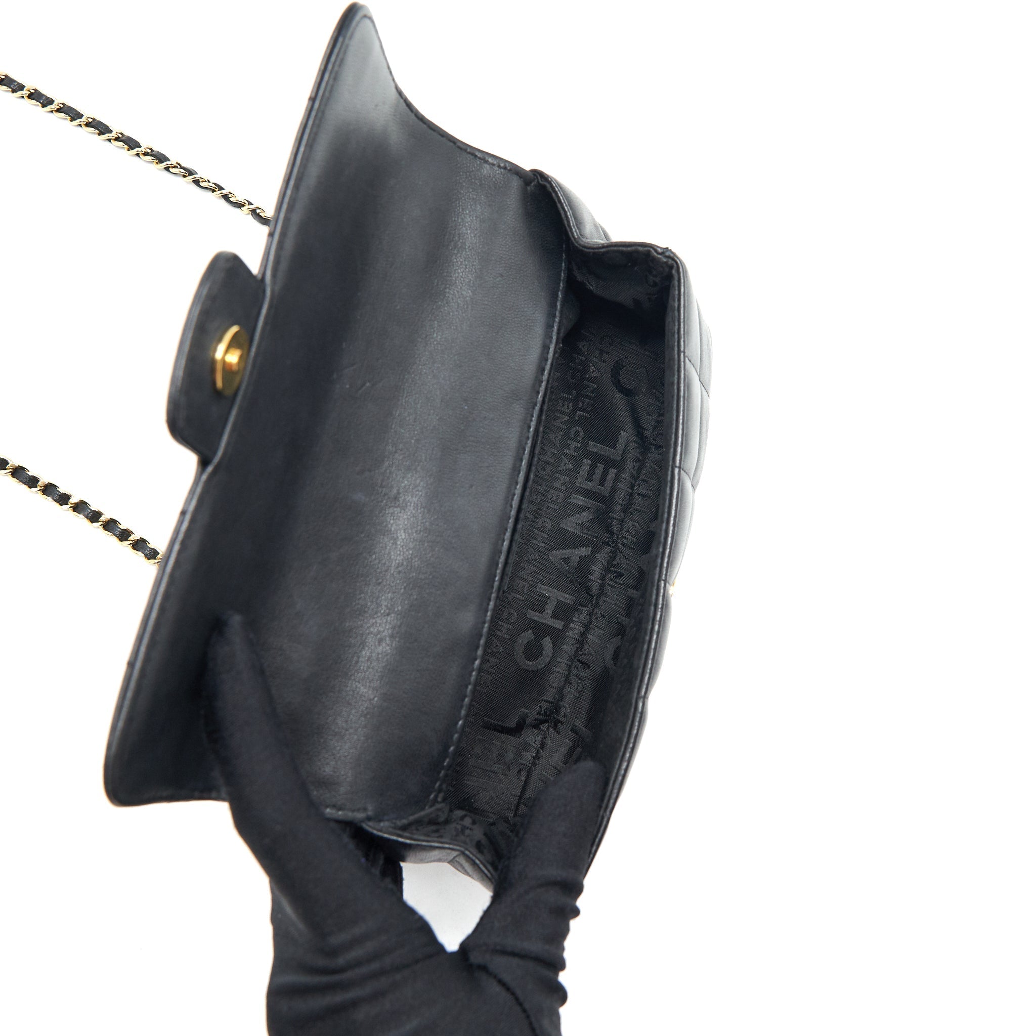 Chanel Camellia Mini Flap shoulder Bag Lambskin black
