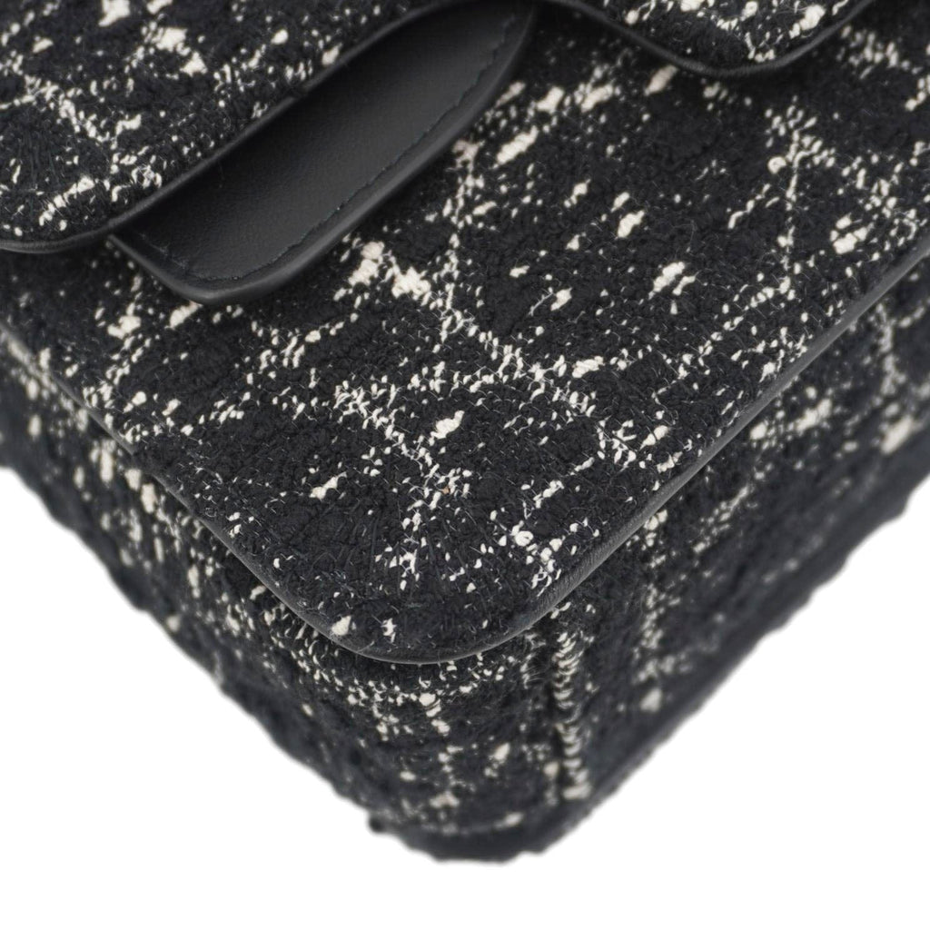 CHRISTIAN DIOR Jolie Small Cannage Tweed Top Handle Shoulder Bag Black