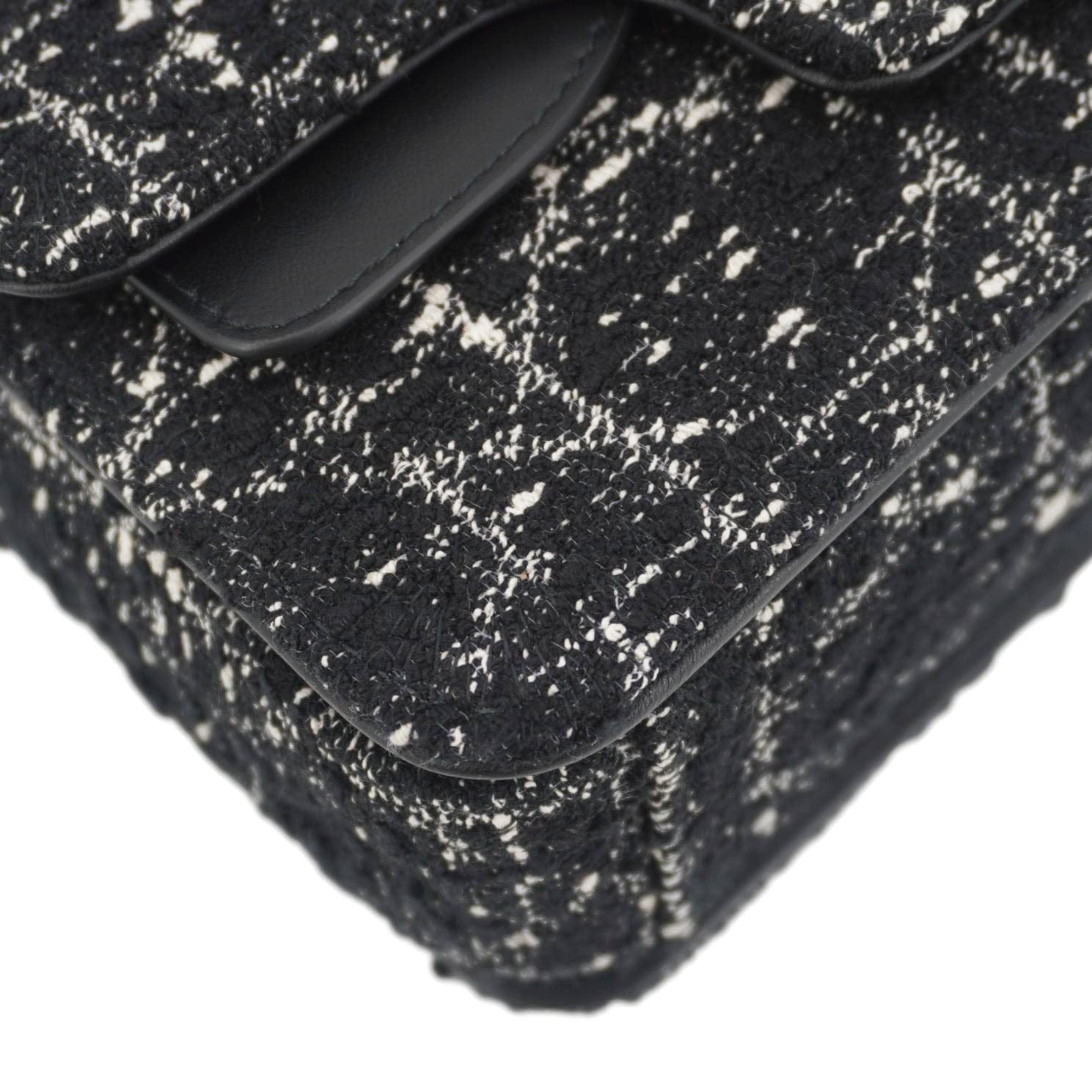 CHRISTIAN DIOR Jolie Small Cannage Tweed Top Handle Shoulder Bag Black