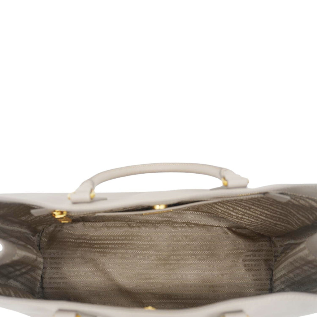 PRADA Galleria Double Zip Saffiano Leather Top Handle Tote Bag Beige