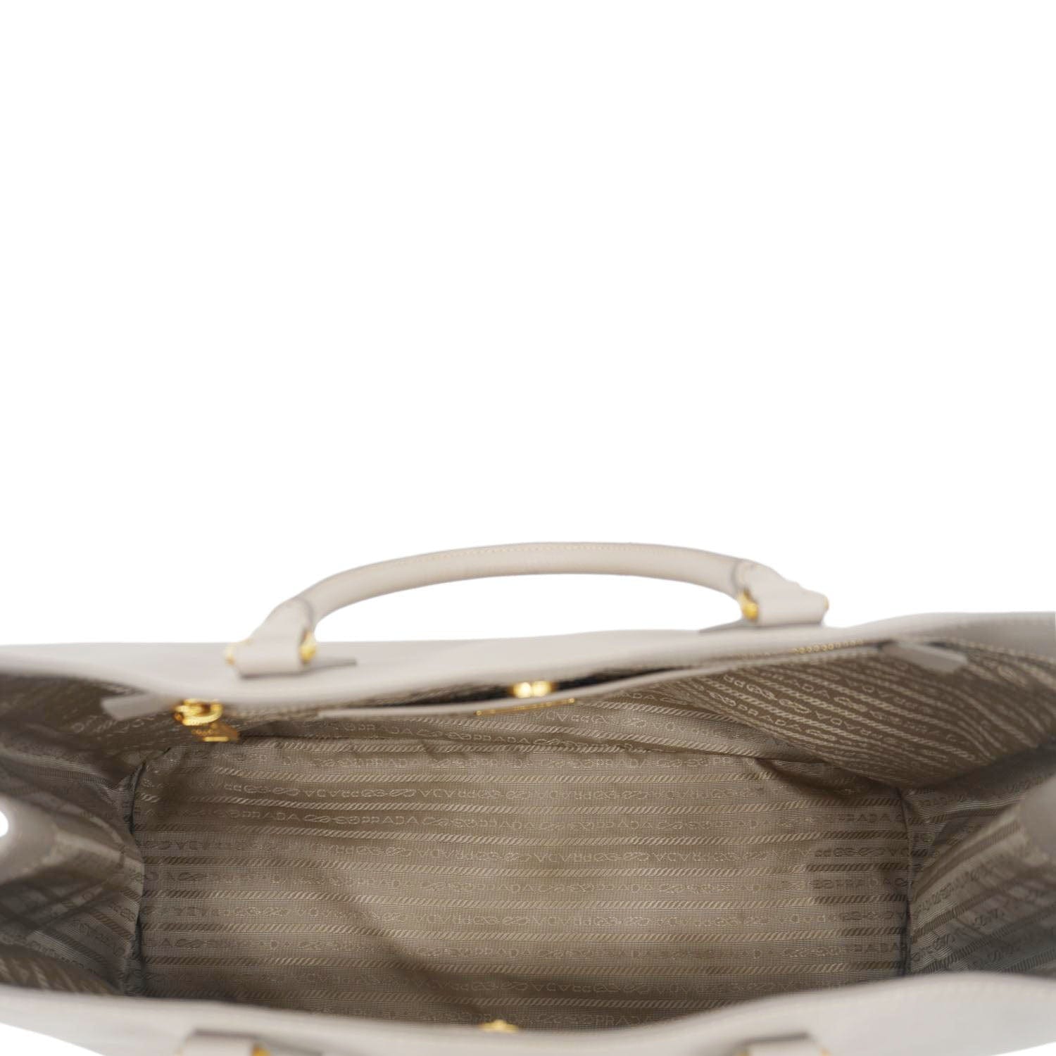 PRADA Galleria Double Zip Saffiano Leather Top Handle Tote Bag Beige