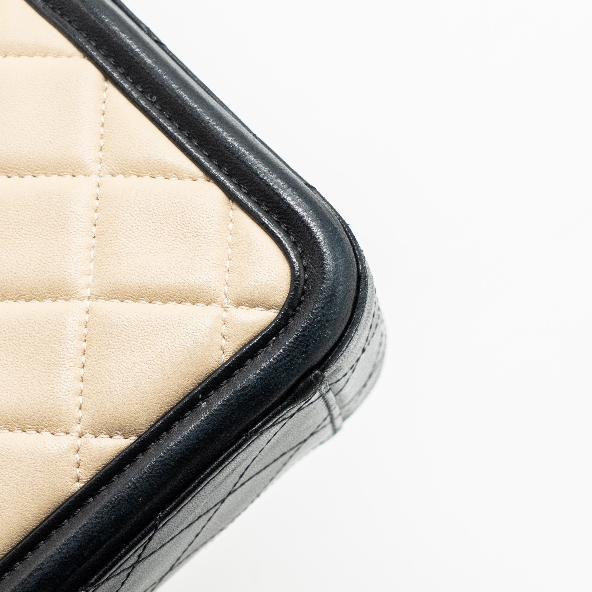 Chanel Quilted small shopping tote bag lambskin beige / black
