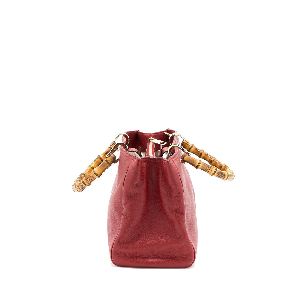 Gucci Crossbody Tote Bag Bamboo Handle Calfskin Red L