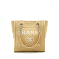 Chanel Deauville PM Chain Tote Bag Canvas Dark Beige