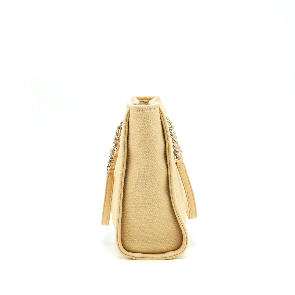 Chanel Deauville PM Chain Tote Bag Canvas Dark Beige