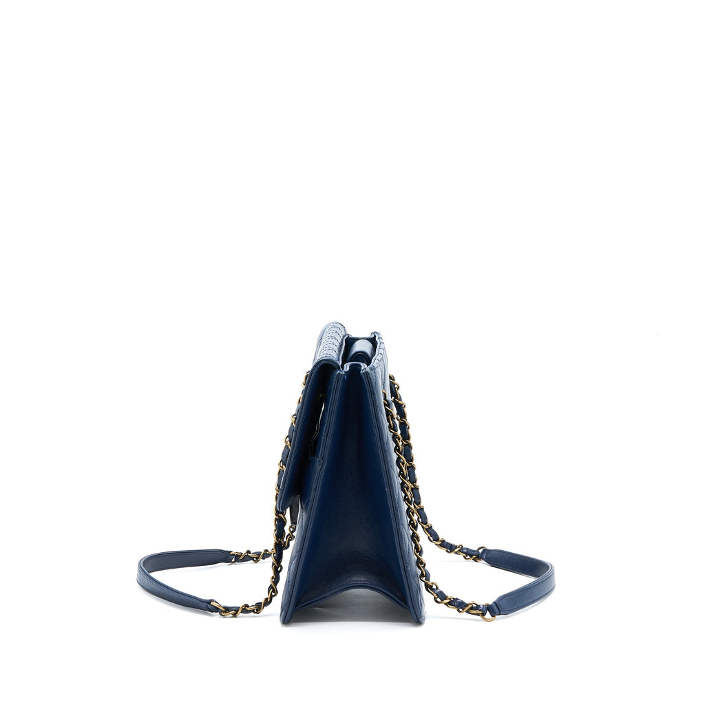 Chanel Quilted Shoulder Bag Goatskin Blue Ruthenium