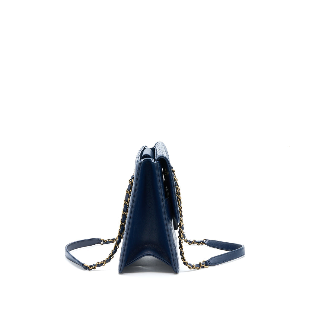 Chanel Quilted Shoulder Bag Goatskin Blue Ruthenium