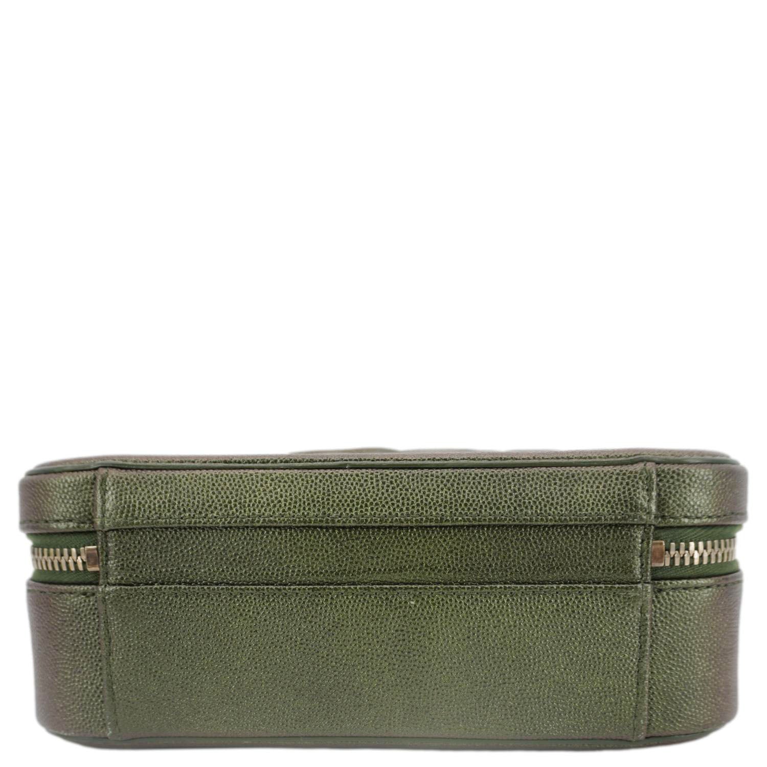 CHANEL Vanity Case Filigree CC Iridescent Quilted Caviar Leather Shoulder Bag Green
