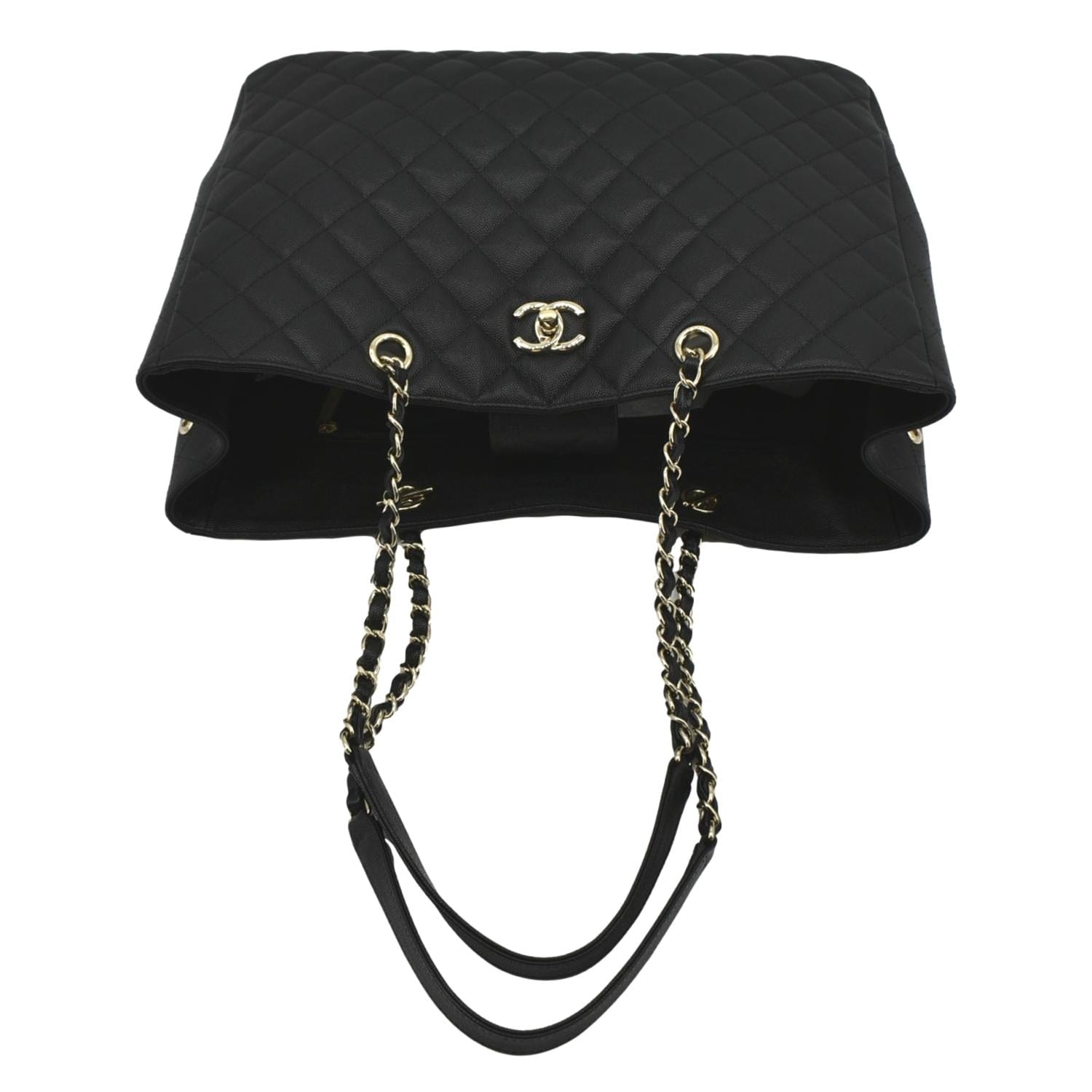 CHANEL Large CC Quilted Leather Tote Shoulder Bag Black