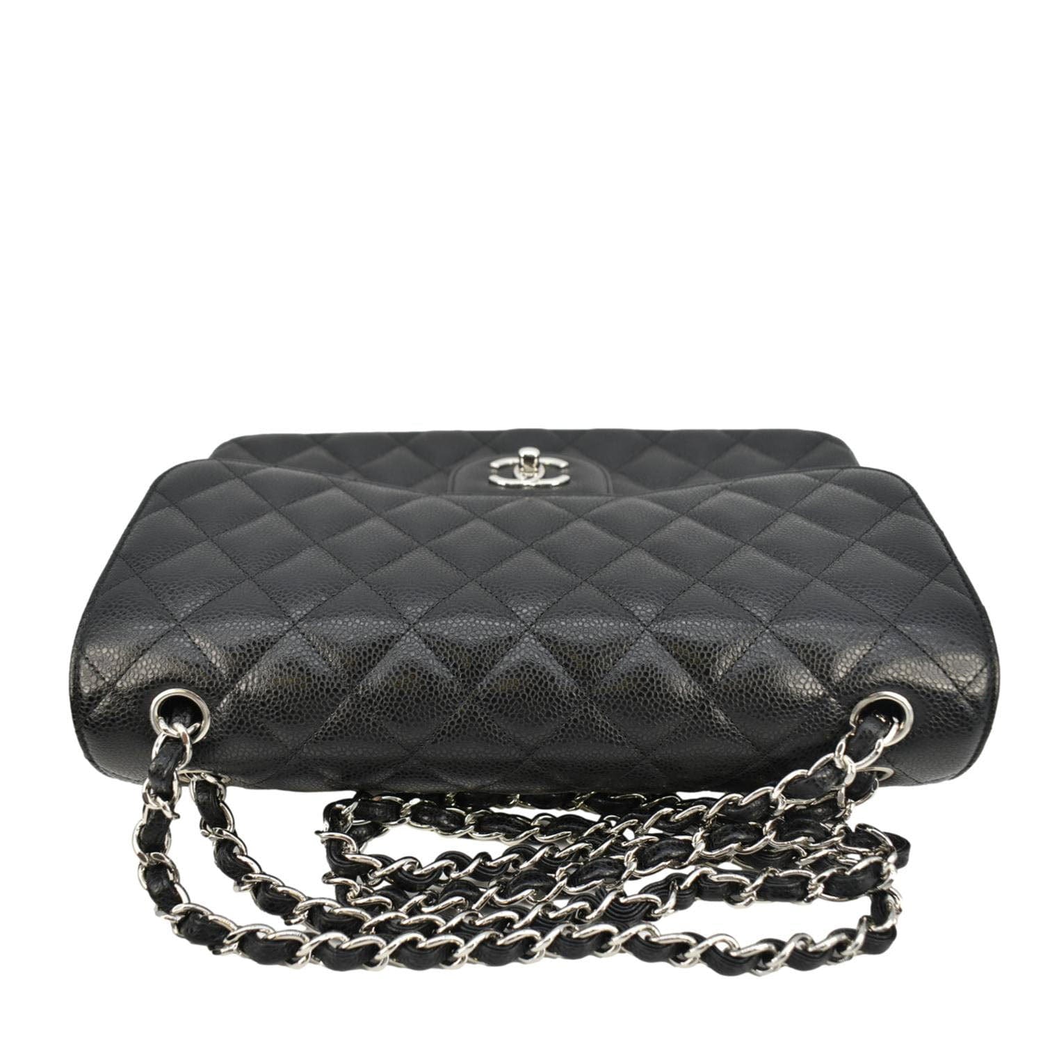 CHANEL Jumbo Classic Double Flap Quilted Caviar Leather Shoulder Bag Black