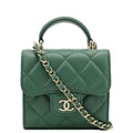 CHANEL Mini Top Handle Leather Crossbody Clutch Bag Green