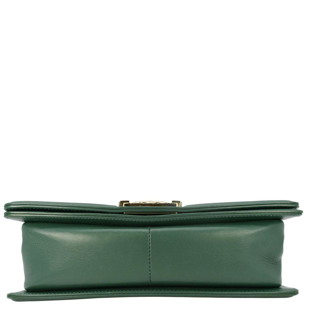 CHANEL Boy Flap Woven Leather Shoulder Bag Green