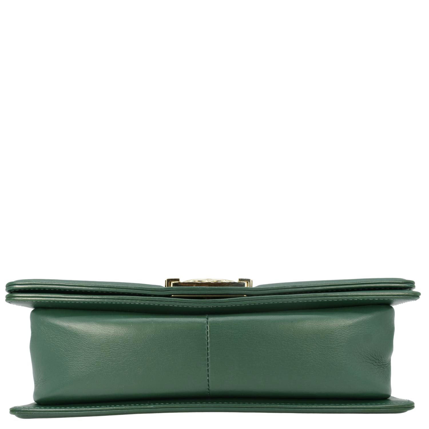 CHANEL Boy Flap Woven Leather Shoulder Bag Green