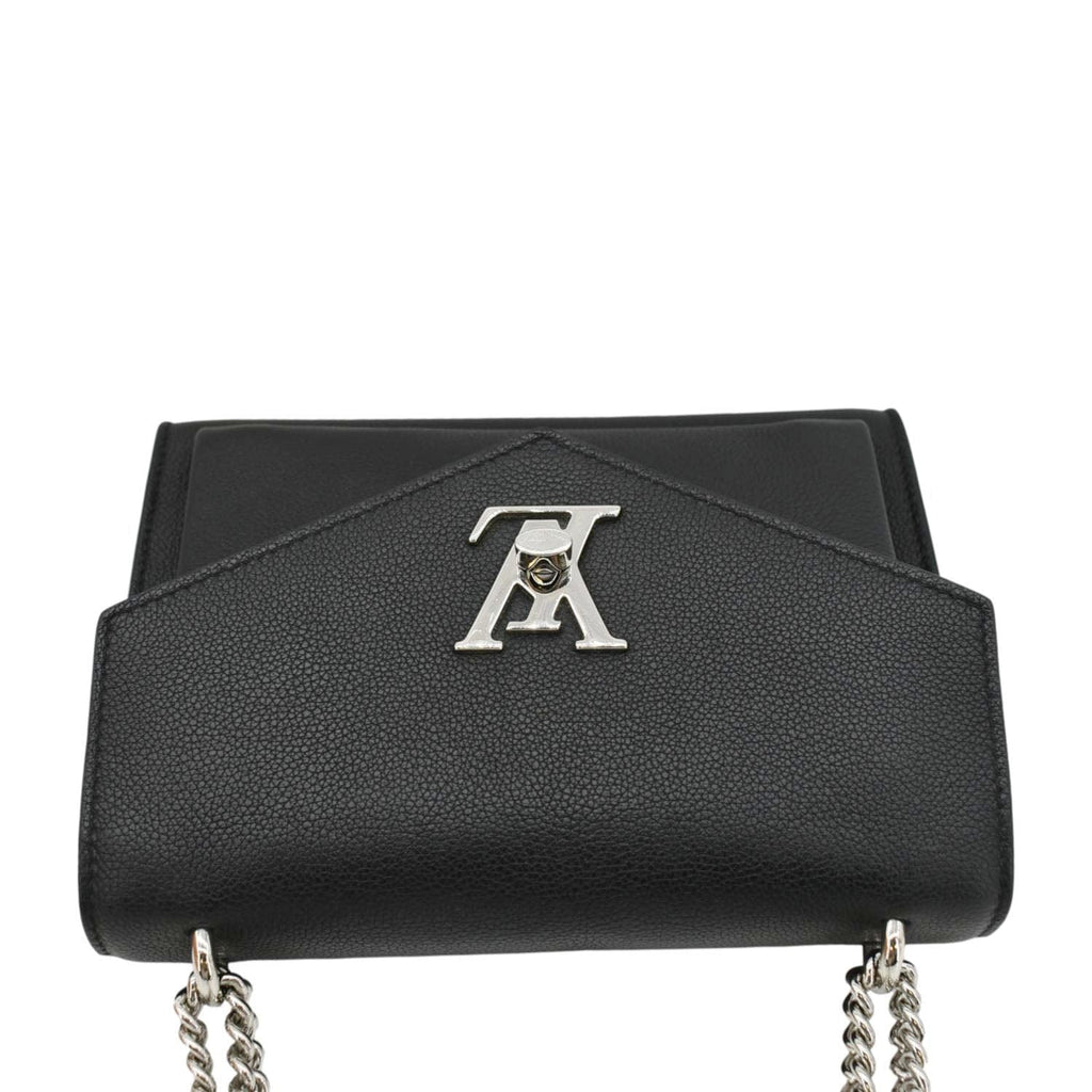 LOUIS VUITTON Mylockme BB Leather Chain Shoulder Bag Black