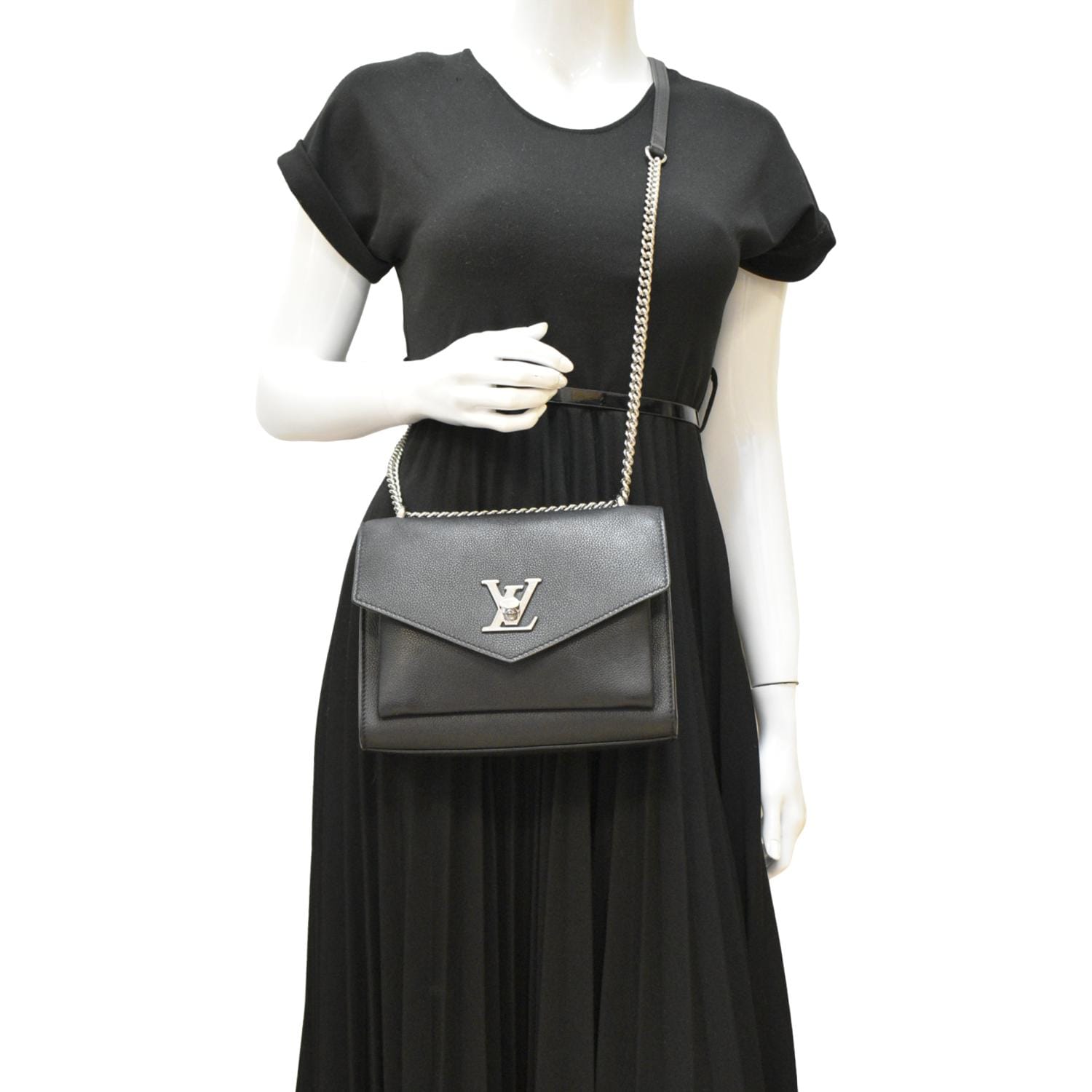 LOUIS VUITTON Mylockme BB Leather Chain Shoulder Bag Black