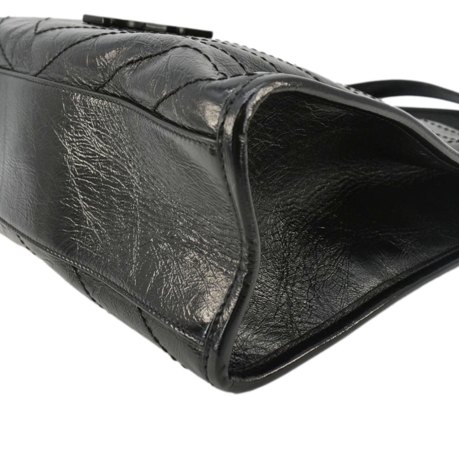 YVES SAINT LAURENT Niki  Crinkle Leather Shopper Tote Bag Black