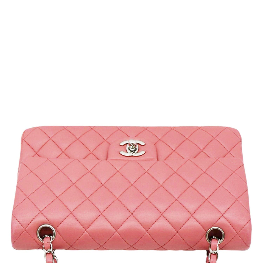 CHANEL Classic Double Flap Medium  Quilted Leather Shoulder Bag Salmon Pink