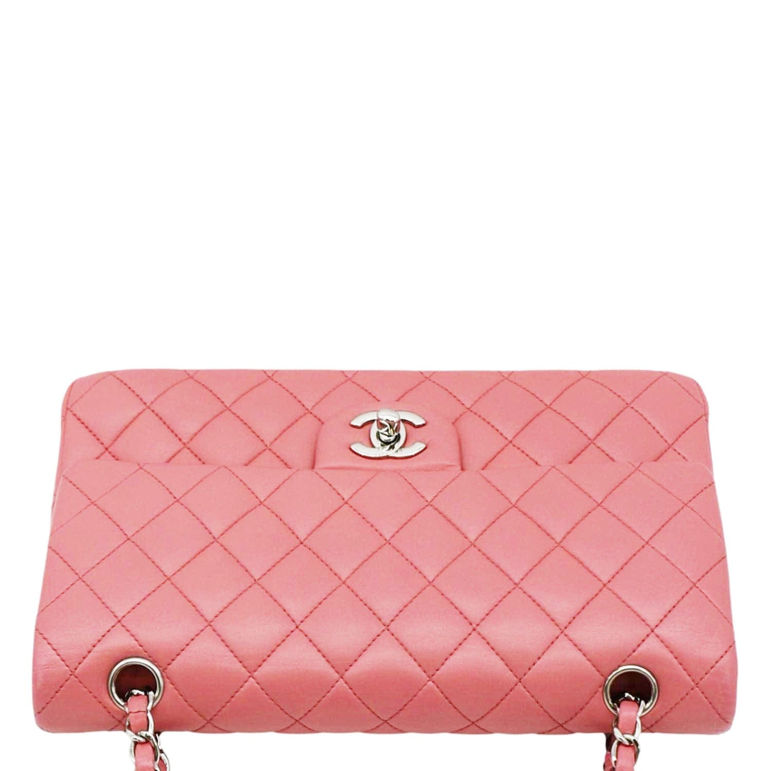 CHANEL Classic Double Flap Medium  Quilted Leather Shoulder Bag Salmon Pink