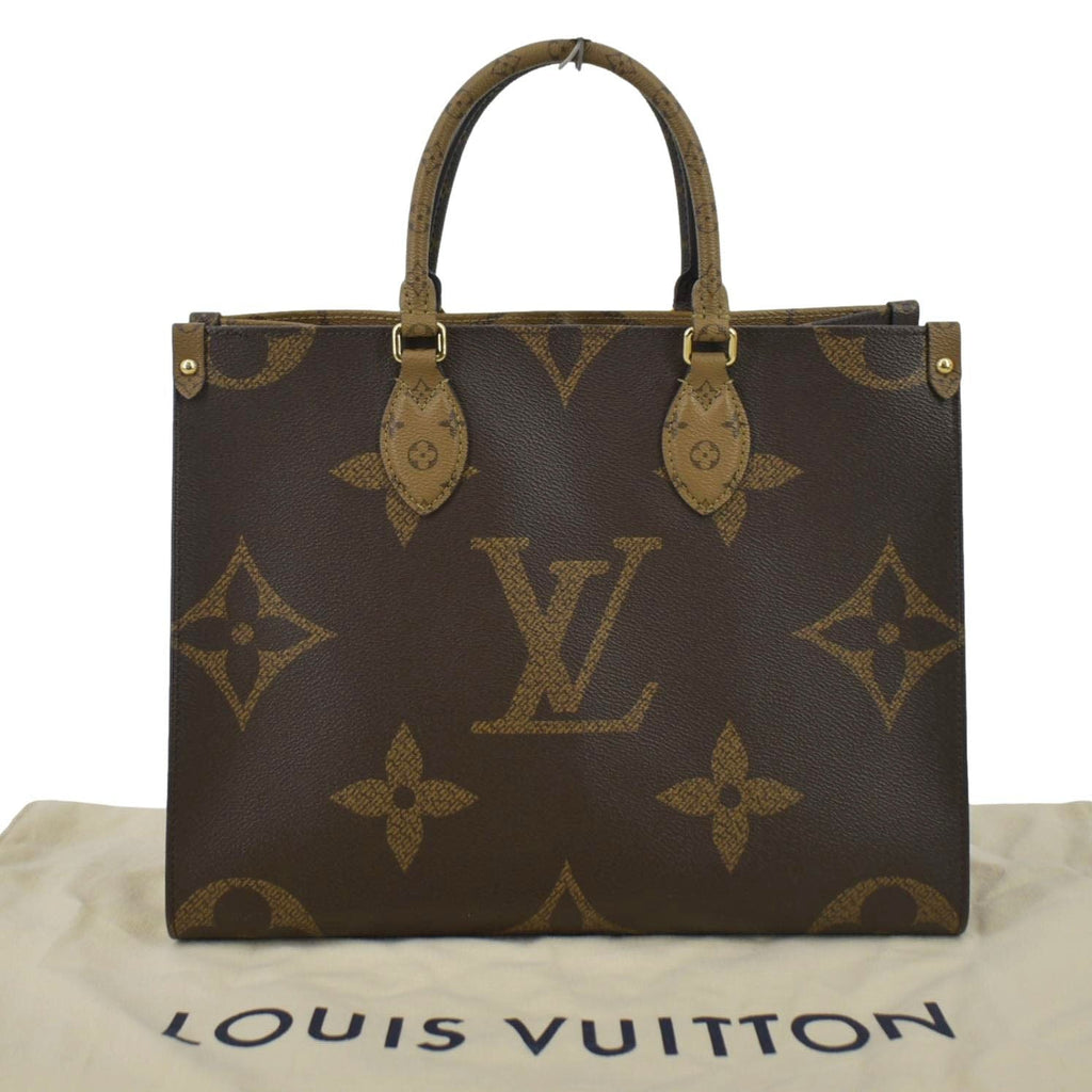 LOUIS VUITTON Onthego MM Giant Monogram Canvas Tote Shoulder Bag Brown