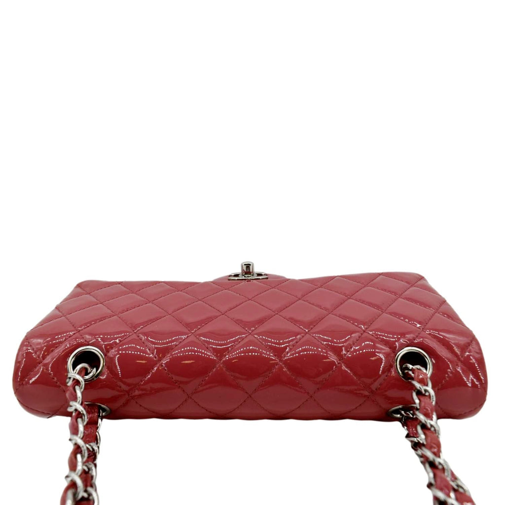 CHANEL Classic Double Flap Medium Quilted Patent Leather Shoulder Bag Light Pink