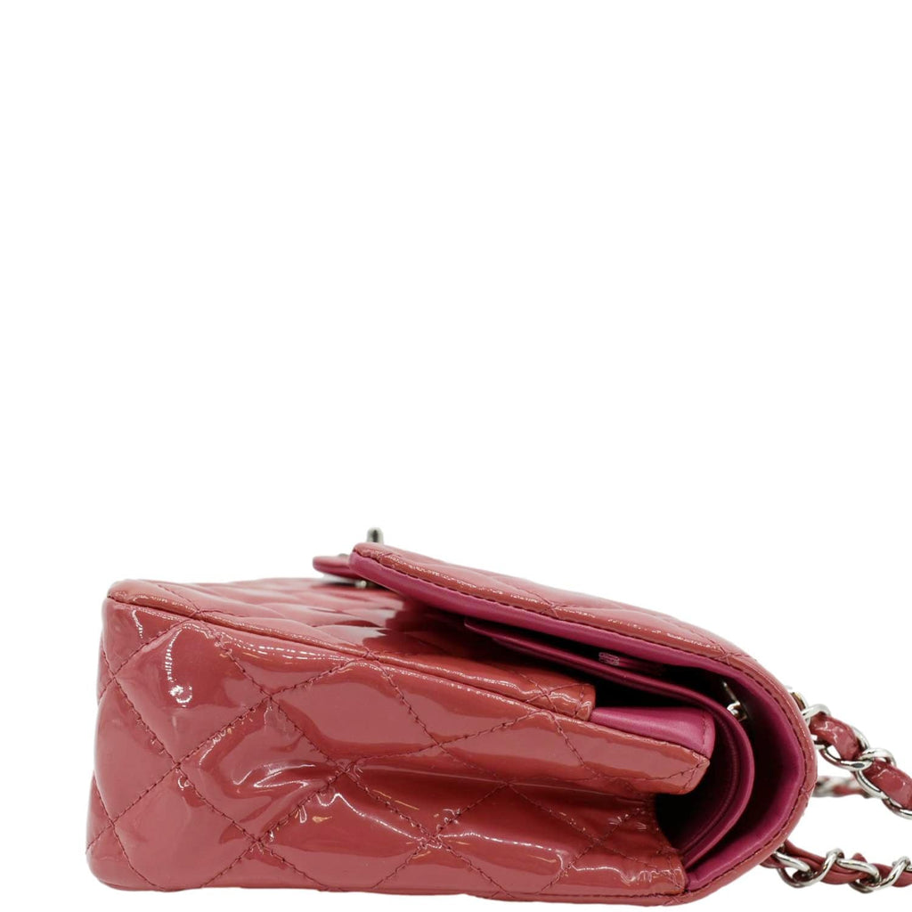 CHANEL Classic Double Flap Medium Quilted Patent Leather Shoulder Bag Light Pink
