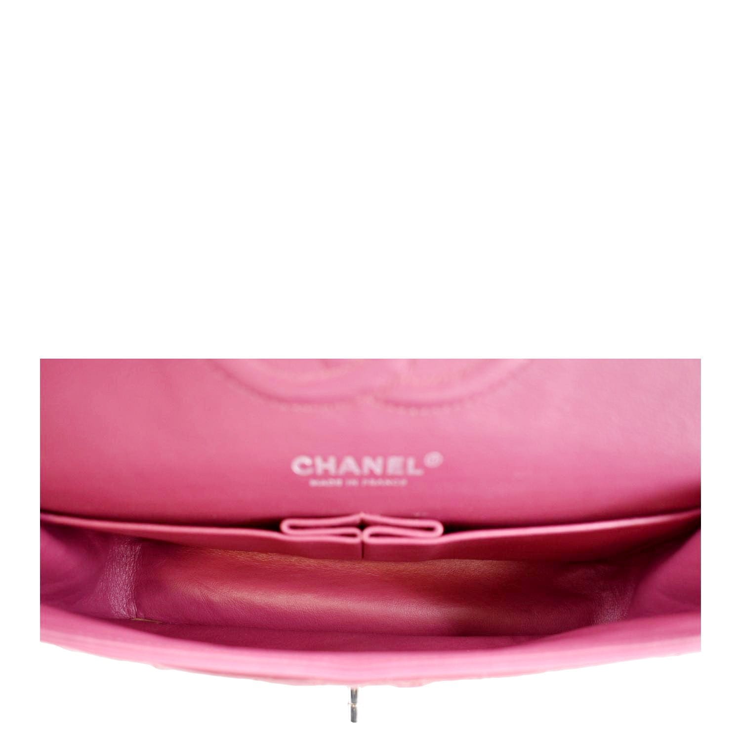 CHANEL Classic Double Flap Medium Quilted Patent Leather Shoulder Bag Light Pink