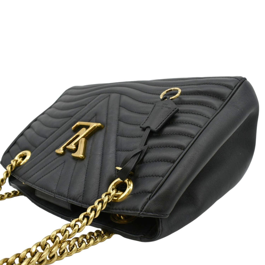 LOUIS VUITTON Wave Chain Leather Tote Shoulder Bag Black