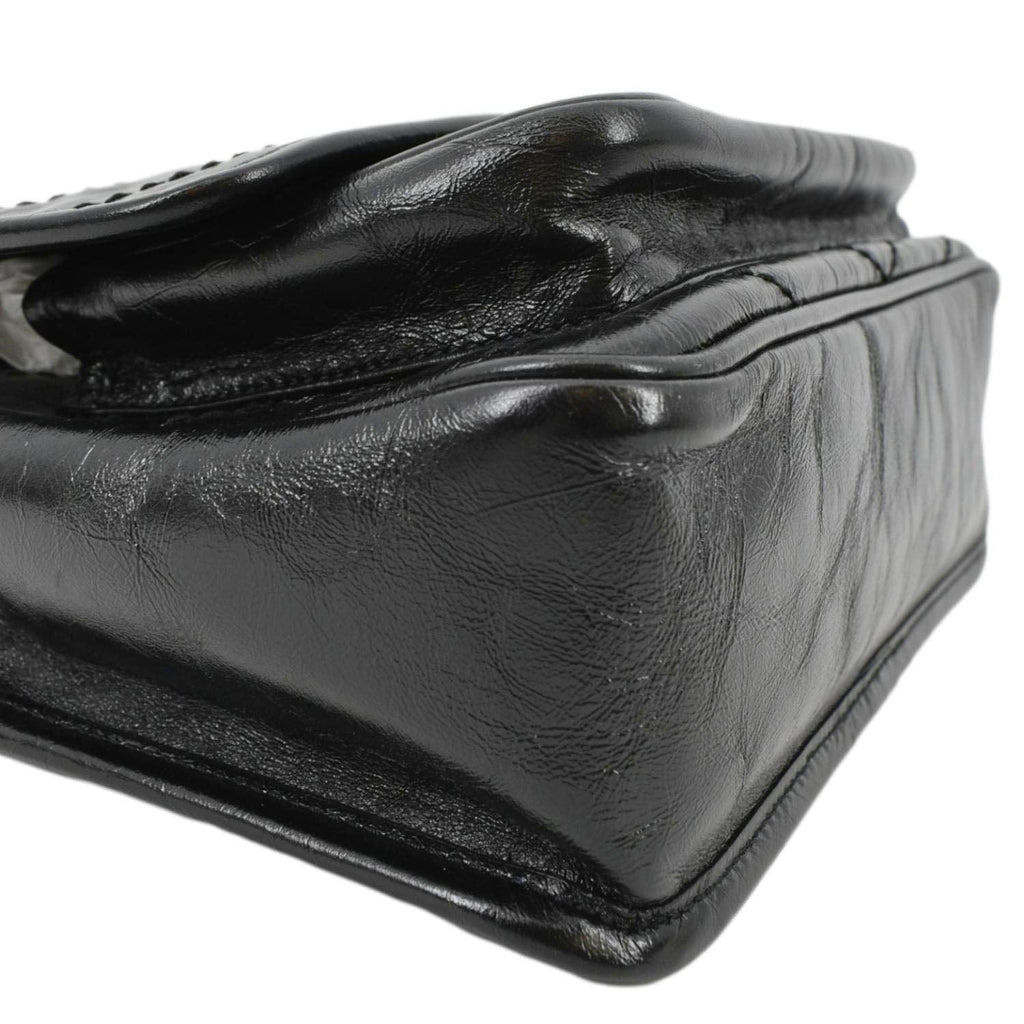 YVES SAINT LAURENT Niki Baby Crinkle Leather Shoulder Bag Black