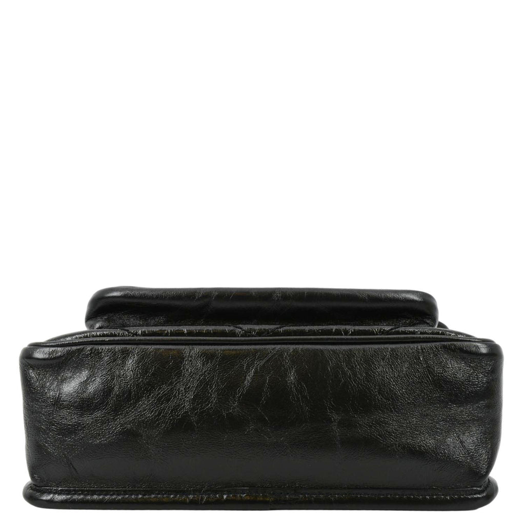 YVES SAINT LAURENT Niki Baby Crinkle Leather Shoulder Bag Black
