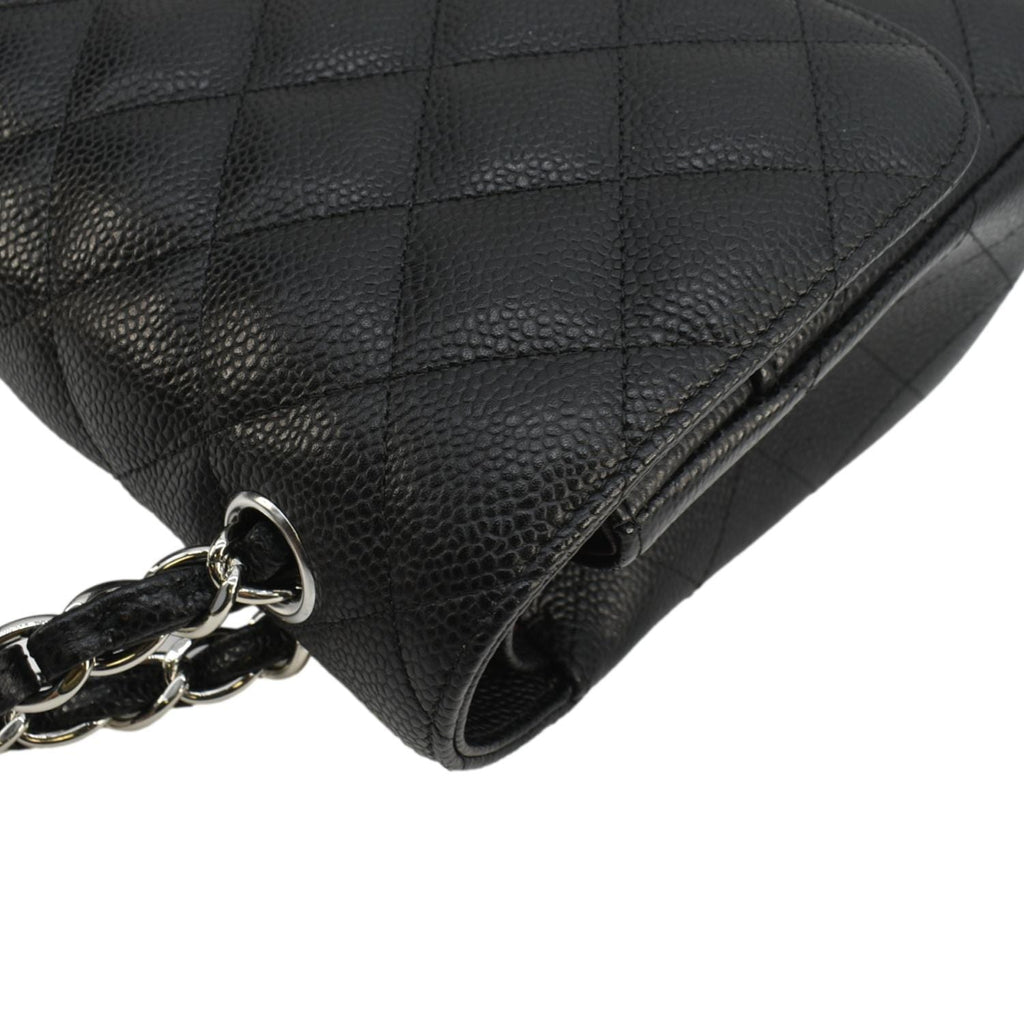 CHANEL Classic Jumbo  Double Flap Quilted Caviar Leather Shoulder Bag Black
