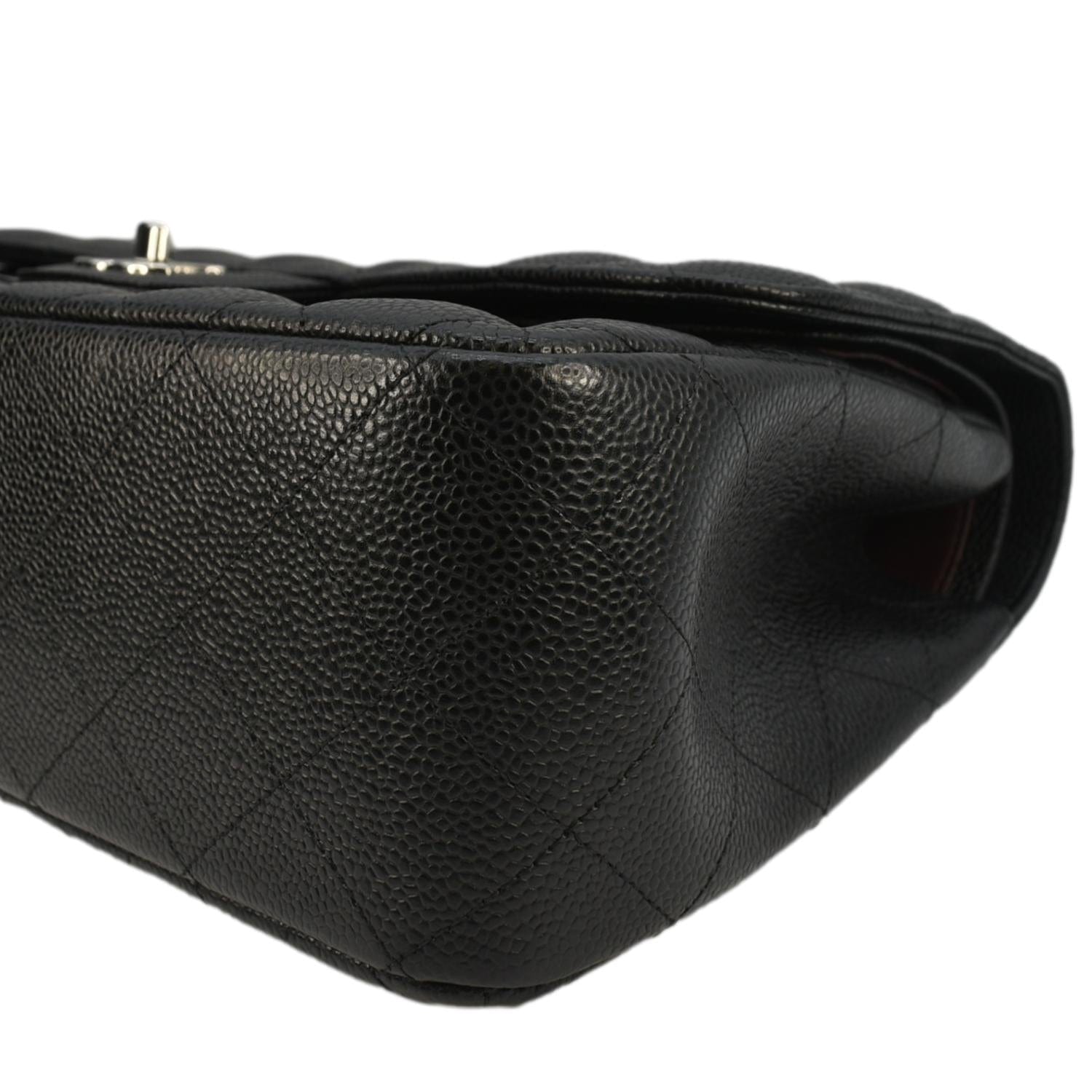 CHANEL Classic Jumbo  Double Flap Quilted Caviar Leather Shoulder Bag Black