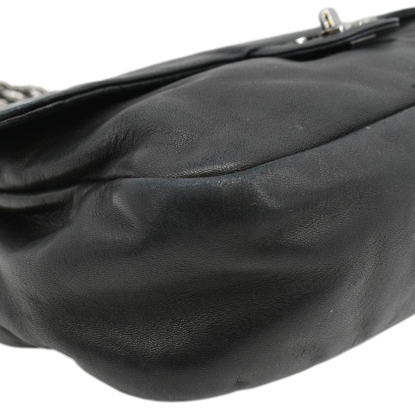 CHANEL Soft and Chain Flap Leather Shoulder Bag Black