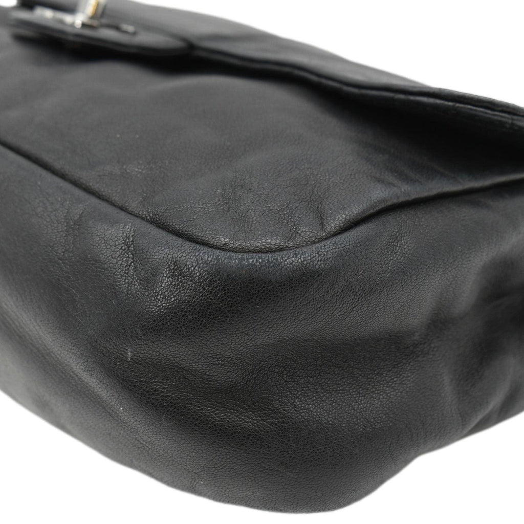 CHANEL Soft and Chain Flap Leather Shoulder Bag Black